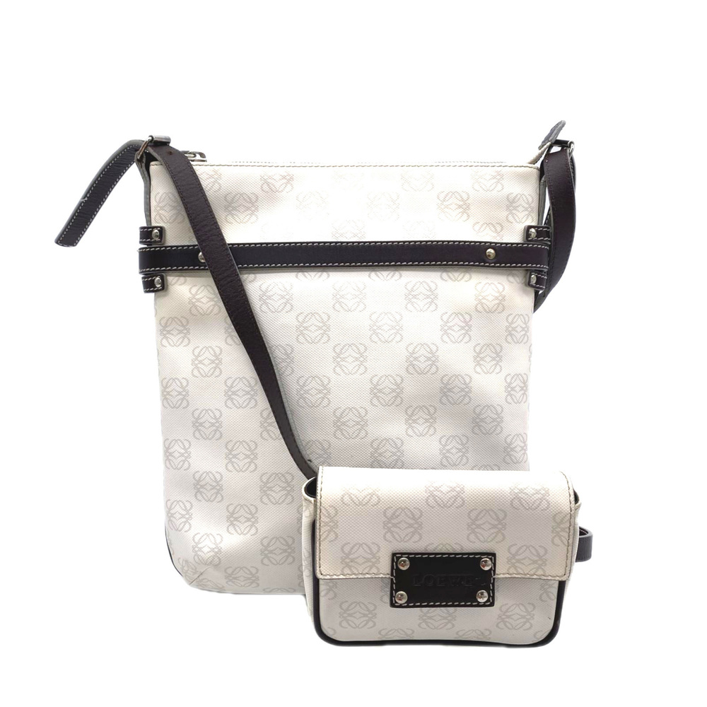 LOEWE Anagram Shoulder Bag, White, Brown, Gray Canvas, Women's